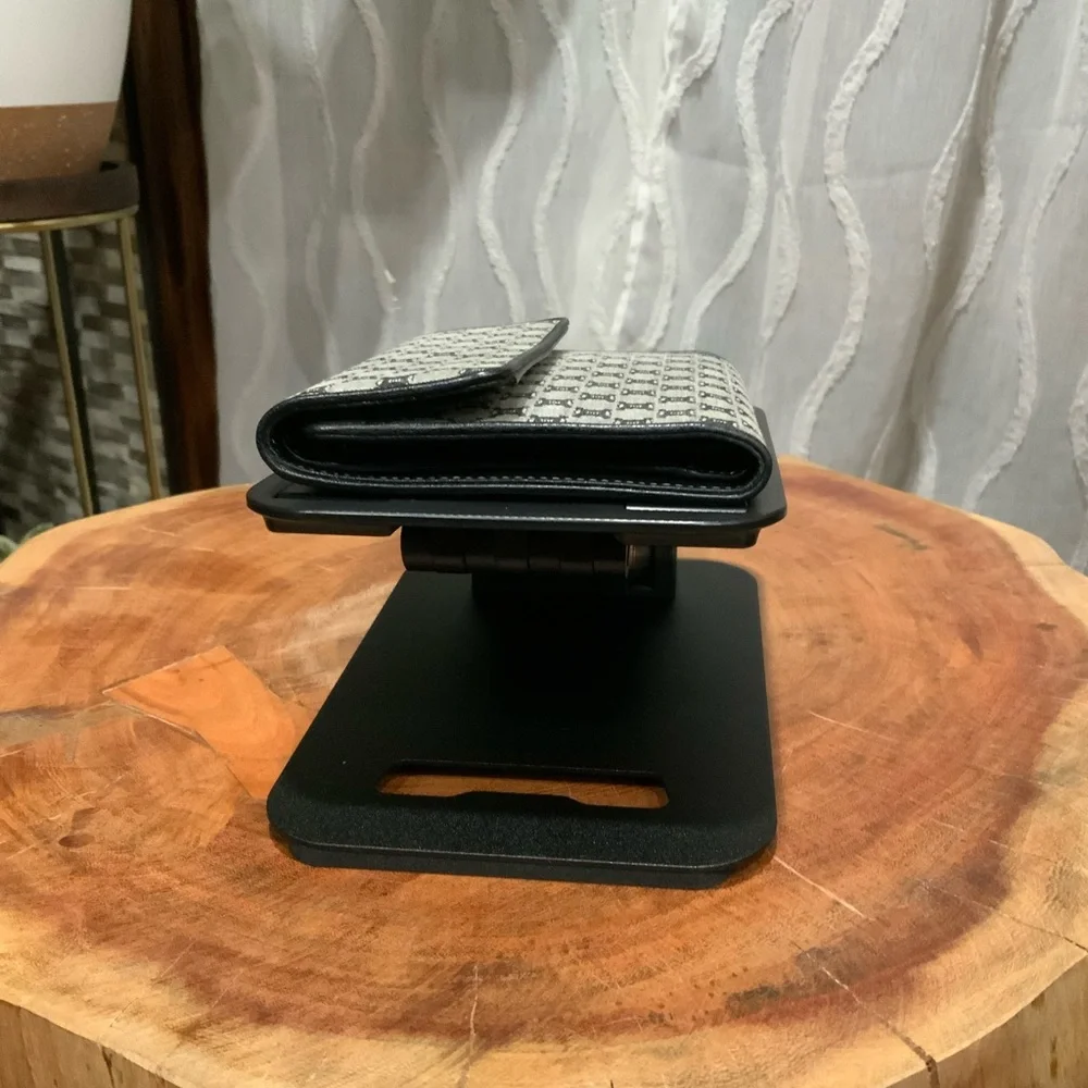 Vintage Celine Triomphe Monogram Wallet Black Grey Canvas Compact Clutch - Picture 11 of 12